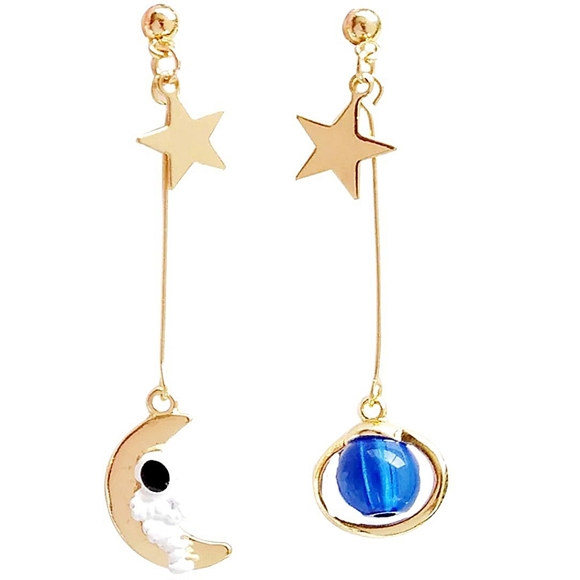Gold plated Pearl Spaceman planet star earrings w/ silver post choose your style - Picture 6 of 16
